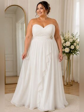 May Queen Couture Strapless Ivory Bridal Gown Size 22 NWT Beaded Empire Maxi